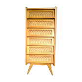 Commode semainier en rotin à pied compas vintage