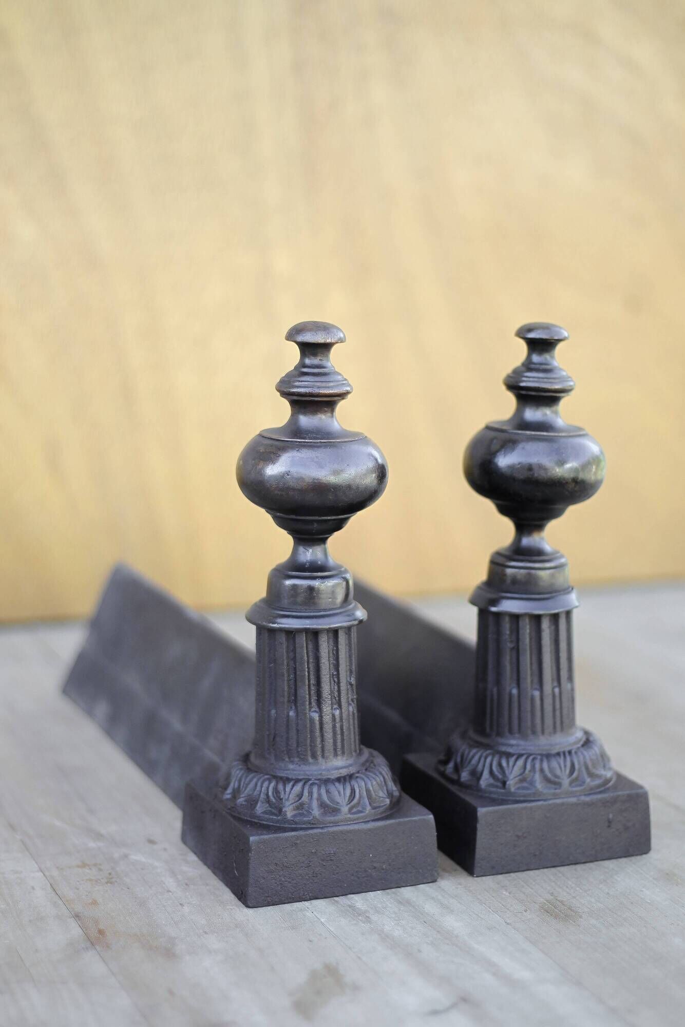 Vintage andirons, pair of andirons, fireplace accessory, brass and cast iron andirons
