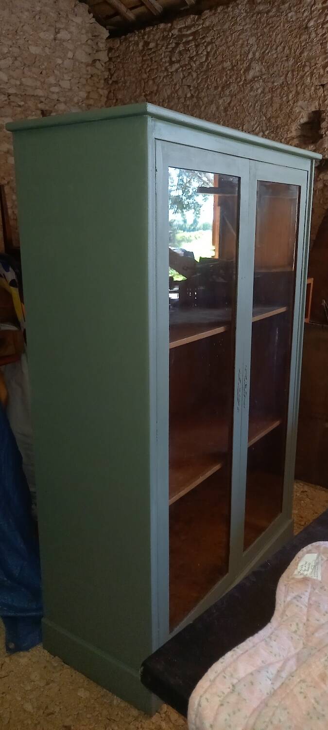 Green patina wooden display cabinet