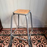 Vintage high stool in wood and metal