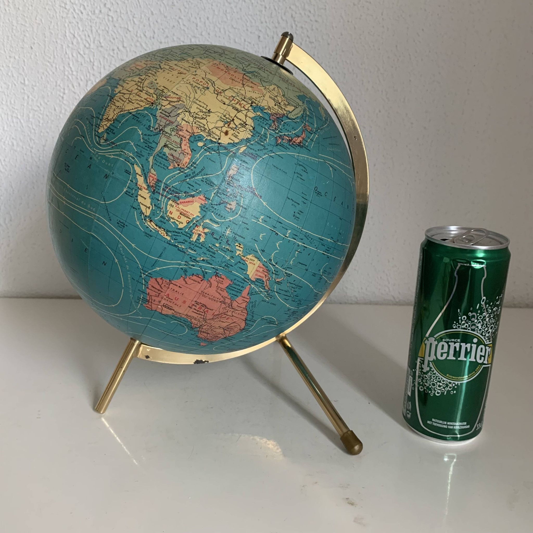 Globe terrestre tripode doré Taride Paris France vintage 1976 - 27 cm