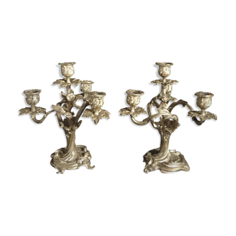 Pair of four-armed candelabra louis xv style/art nouveau