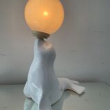 Vintage sea lion lamp in ceramic and opaline
