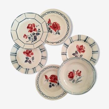 6 assiettes plates anciennes dépareillées Digoin