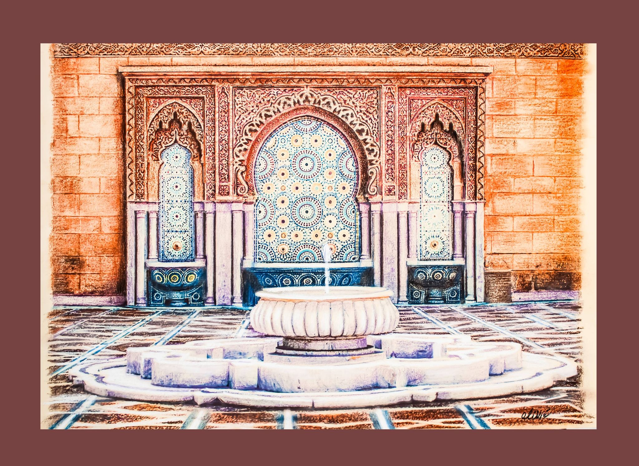 Dibujo. Painting. Arab source. Islamic art. Arab art. Arab architecture. Fuente.