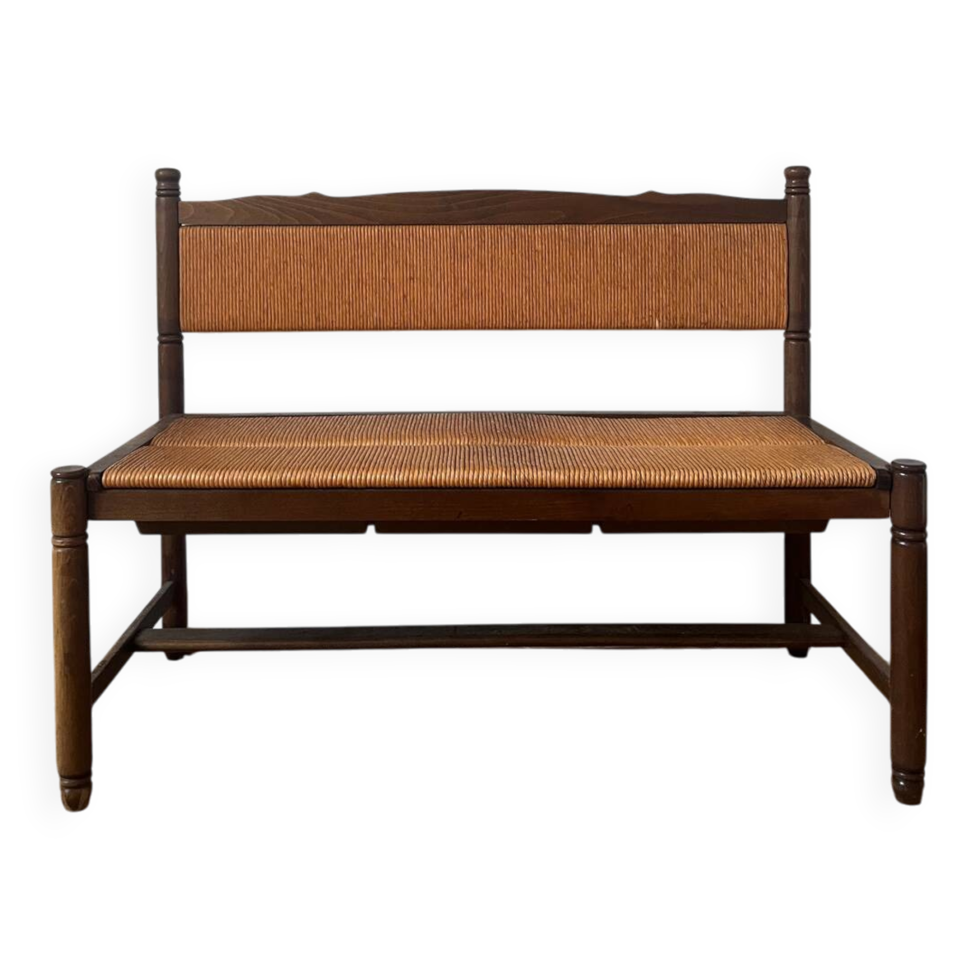 Provençal rustic wood and straw bench