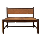 Provençal rustic wood and straw bench
