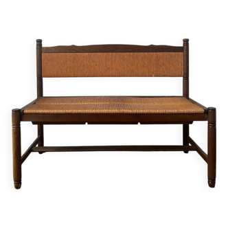 Provençal rustic wood and straw bench