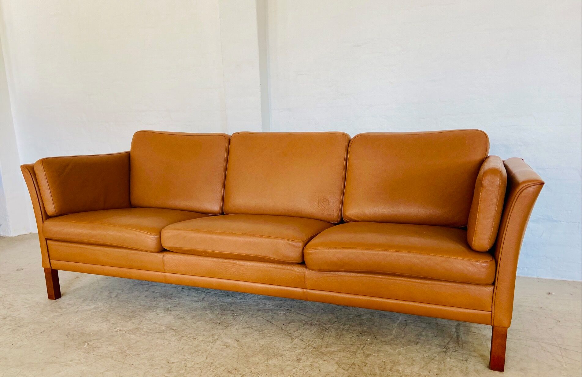 Vintage Danish mid-century Morgans Hansen cognac 3-seater sofa