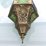 Moroccan brass suspension and coloured glass