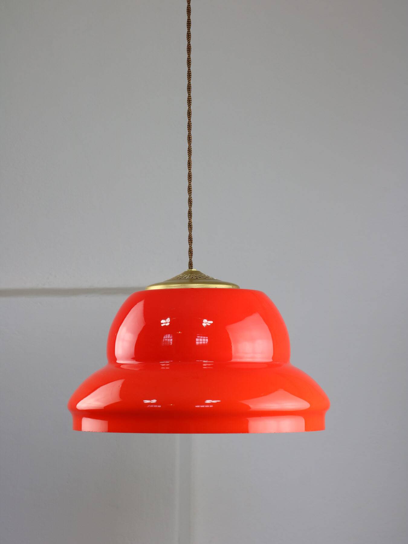 Mid-century italian red glass & brass pendant lamp