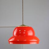 Mid-century italian red glass & brass pendant lamp