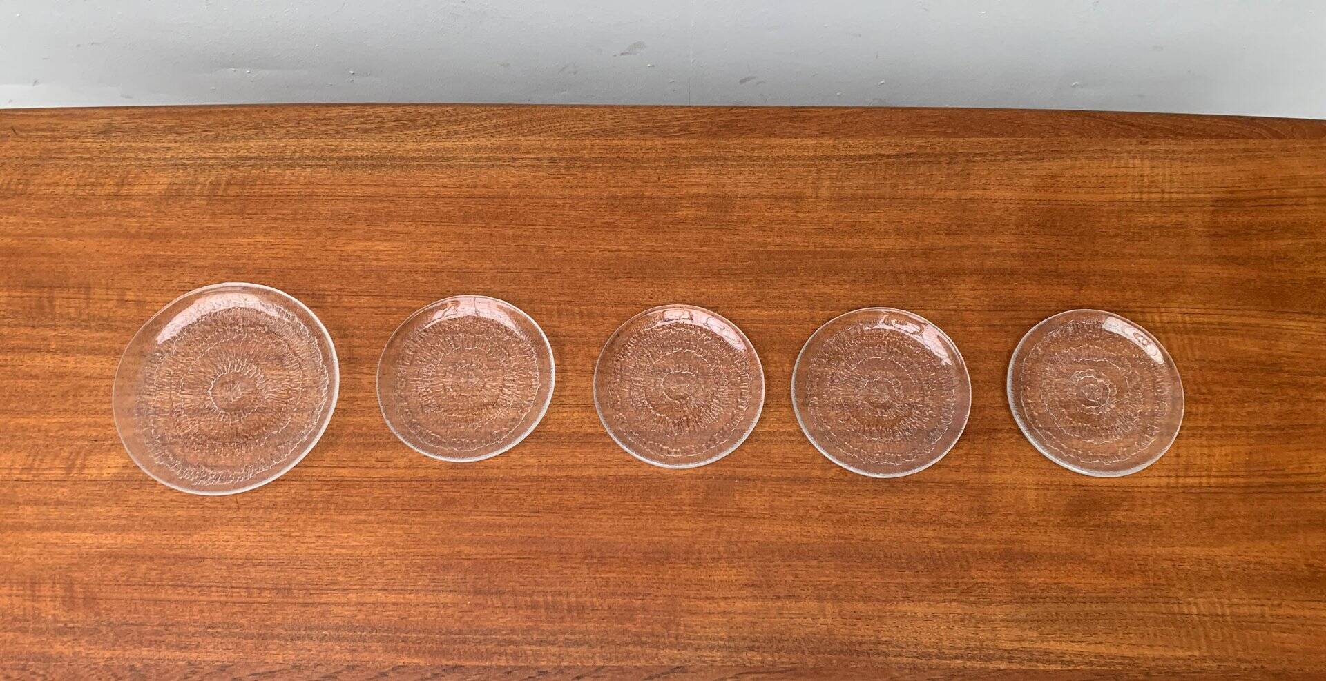 Vintage Finnish Glass Plates Solaris by Tapio Wirkkala for Iittala, Set of 5