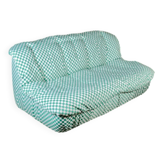 Large 2-seater sofa in checked fabric, France, 1980s