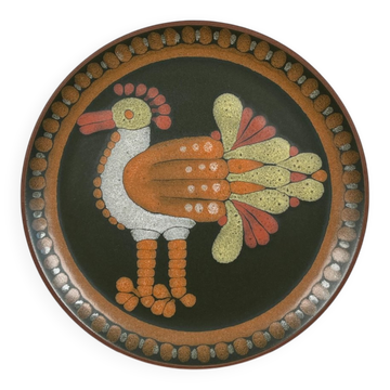 Assiette murale en céramique allemande vintage avec motif d'oiseau de Keramik Manufaktur Kupfermühle, années 1970