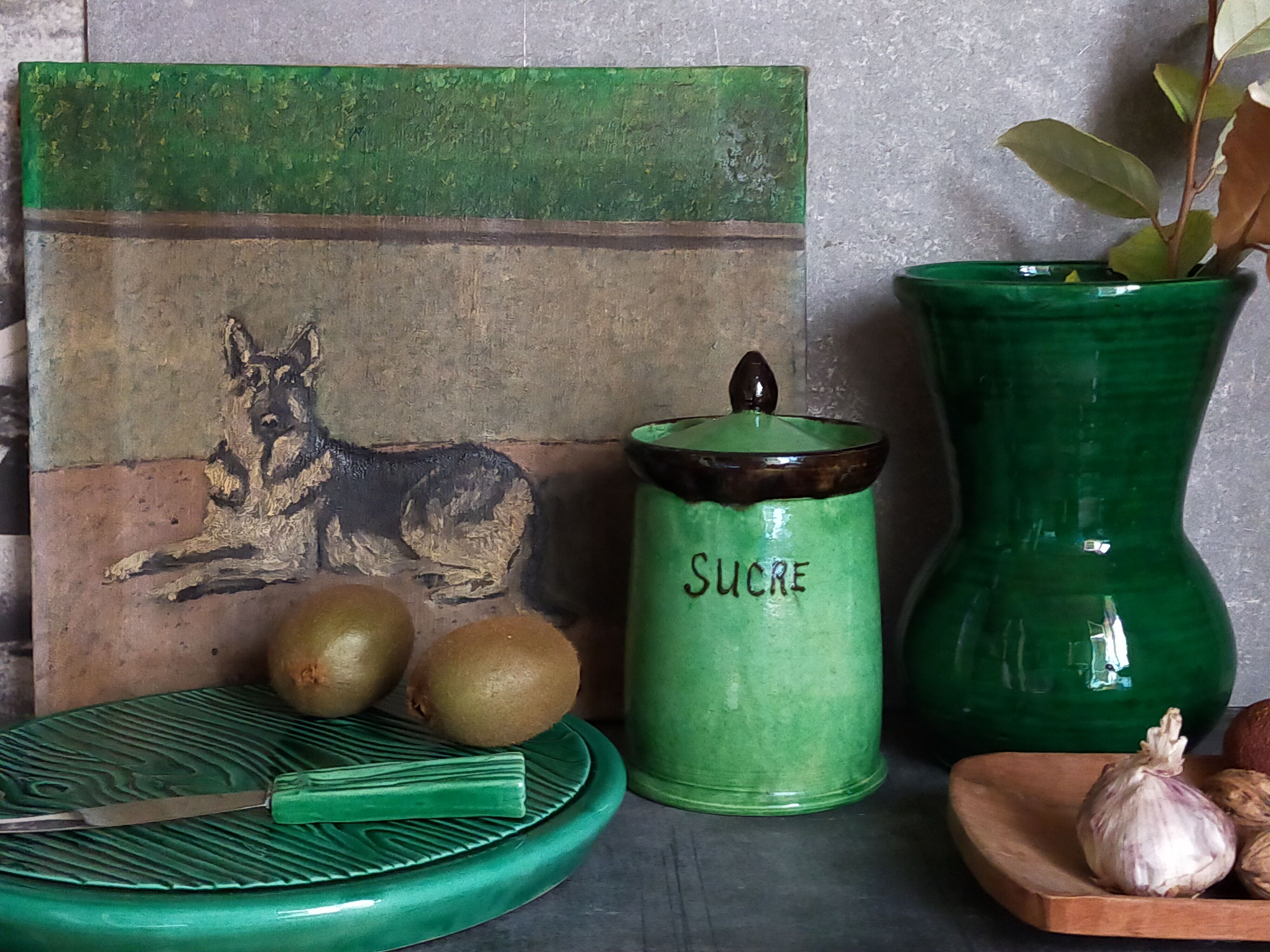 Sugar pot Vintage handmade varnishing pottery