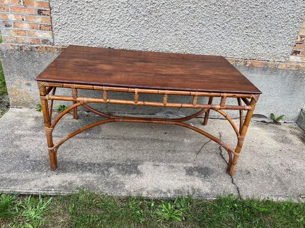 Vintage rattan dining table 70s