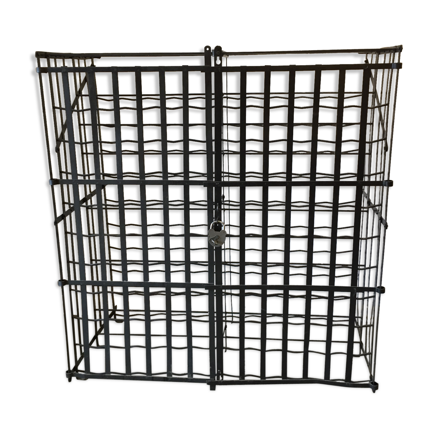 wine in metal cage wine cellar