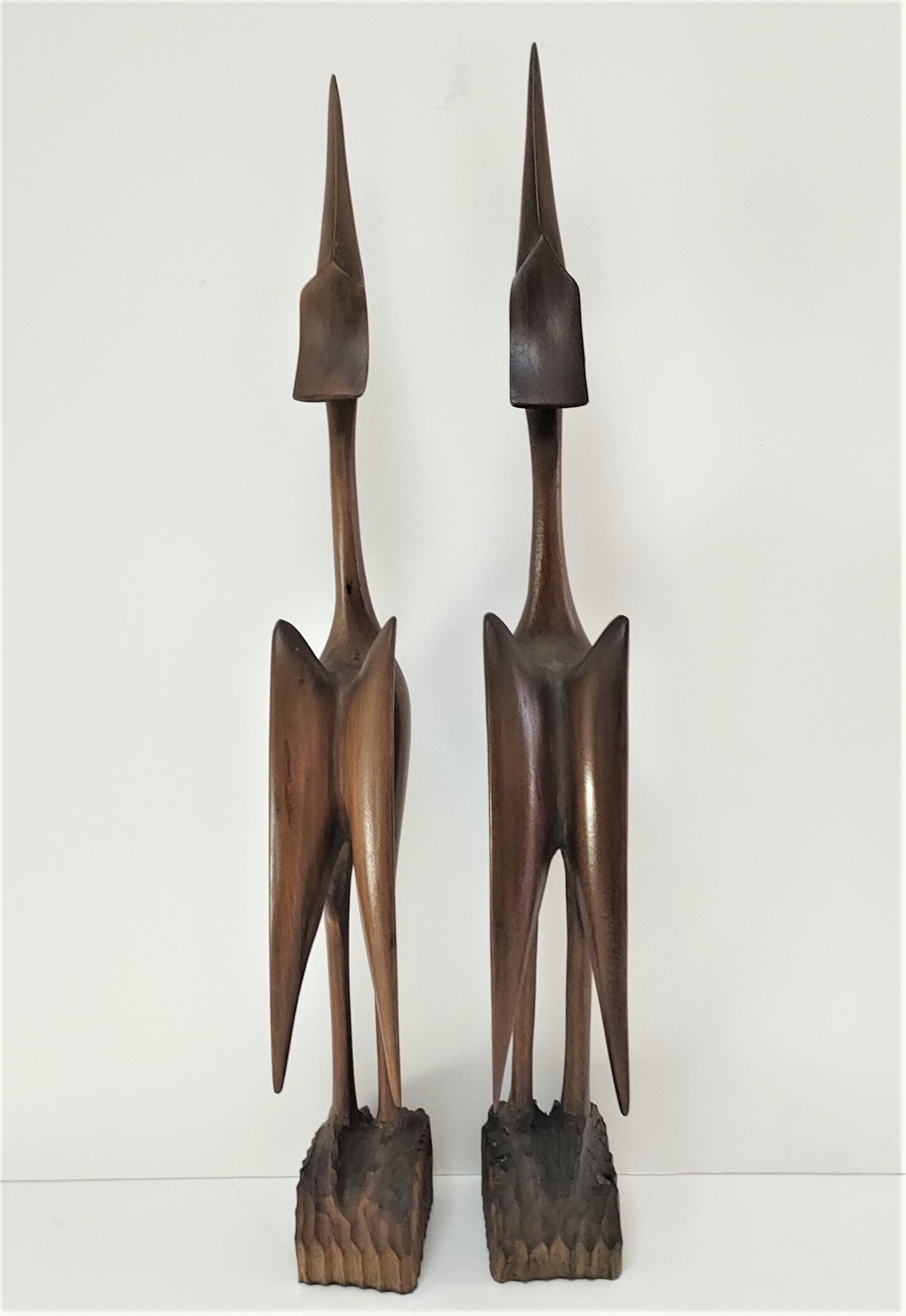 Pair of birds sculptural solid wood design 60s-70s