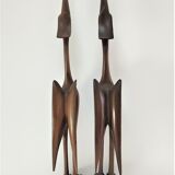 Pair of birds sculptural solid wood design 60s-70s