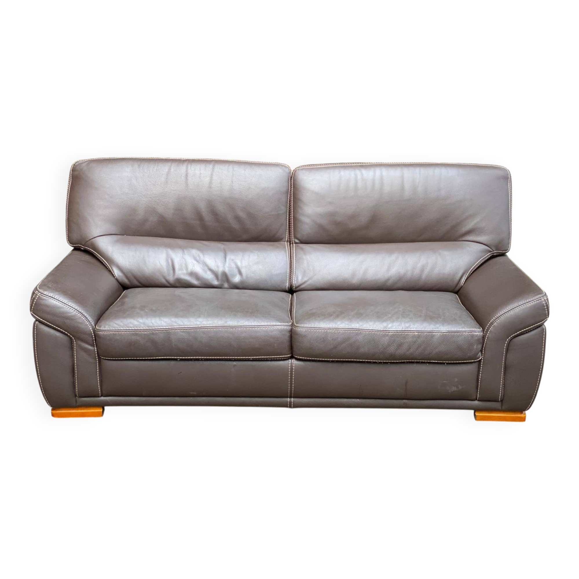 Scandinavian 3-seater brown leather sofa 200cm