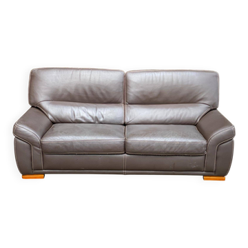 Scandinavian 3-seater brown leather sofa 200cm