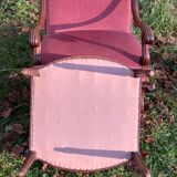 Armchair Voltaire or shepherdess and foot rest in pink velvet Louis XVI