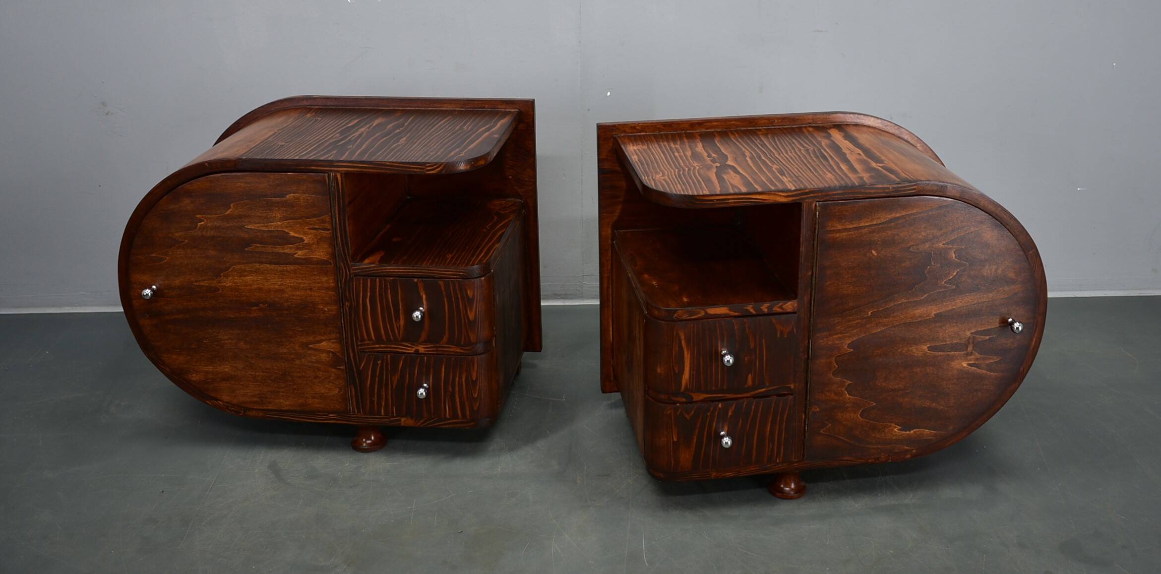 1935s pair of rare Art Deco bedside tables, Czechoslovakia