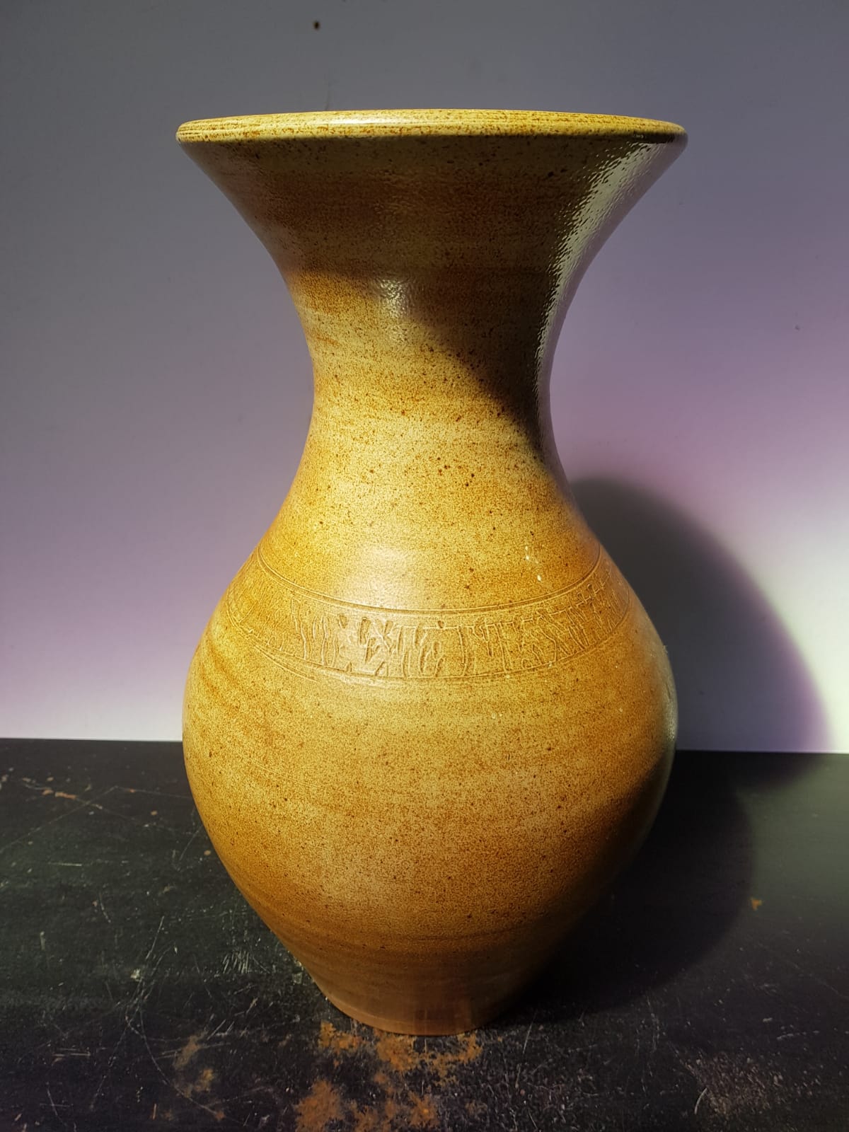 Vase Old Sandstone Brown Beige Décor Chisled Col Corolla Deco Vintage