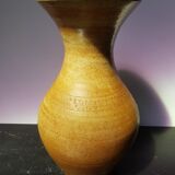 Vase ancien grès marron beige décor ciselé col corolle déco vintage