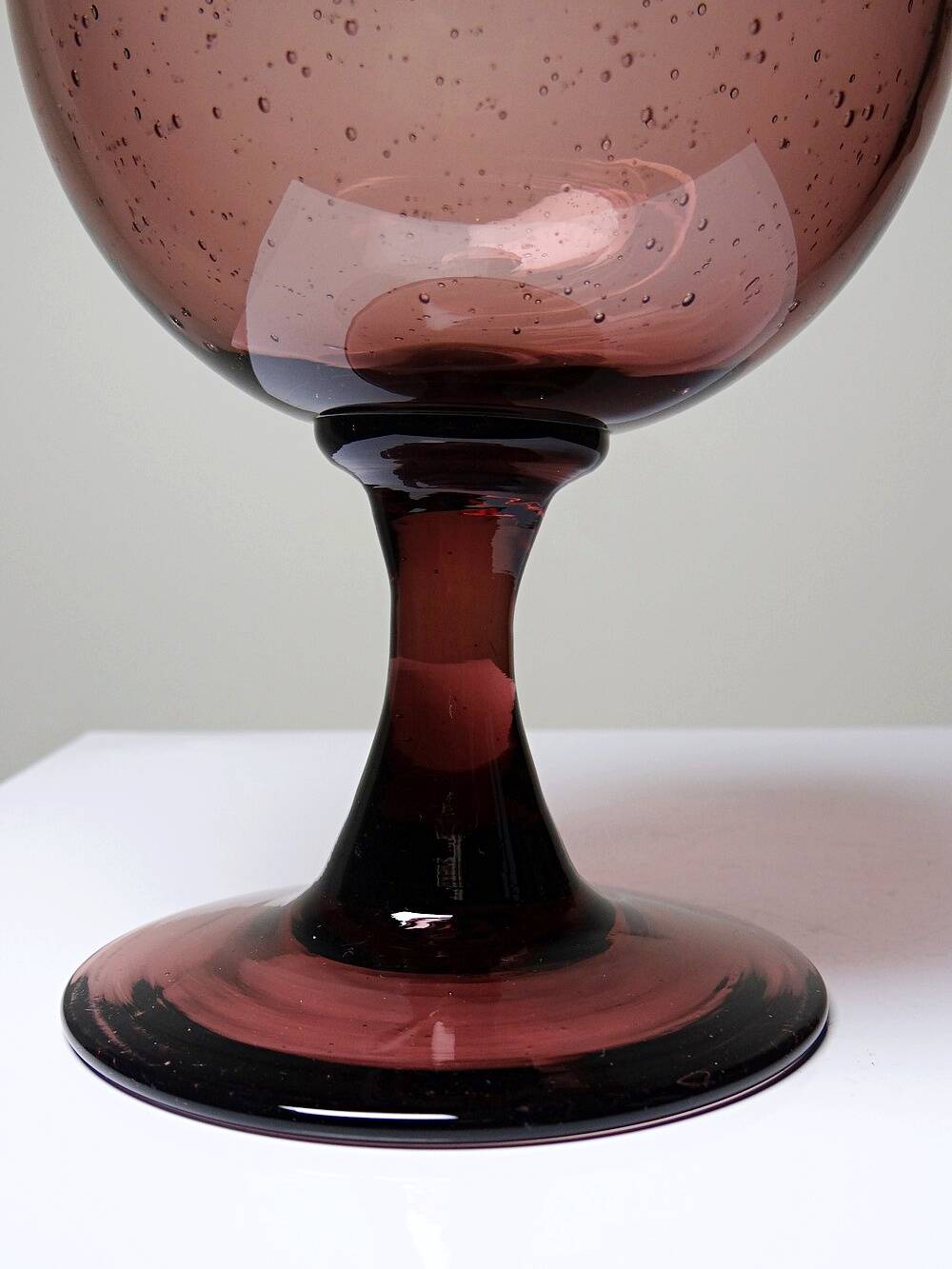 Pot, vintage purple plum bubble glass sweet jar in the style of Biot.