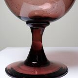 Pot, vintage purple plum bubble glass sweet jar in the style of Biot.