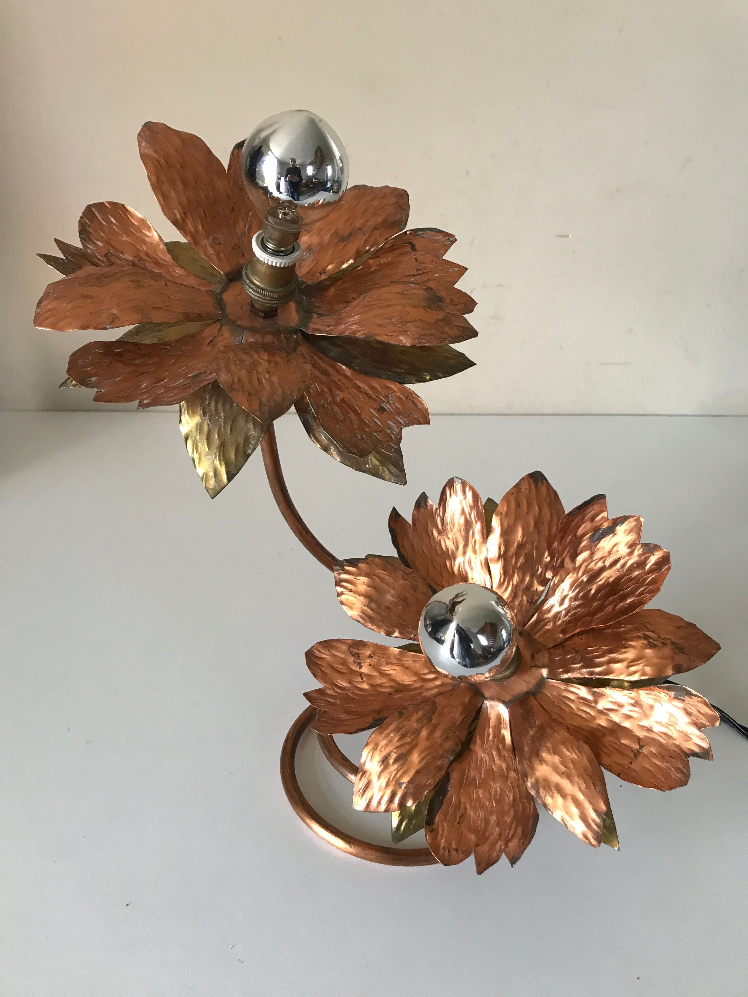Copper lamp flowers vintage design 70s