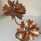Copper lamp flowers vintage design 70s