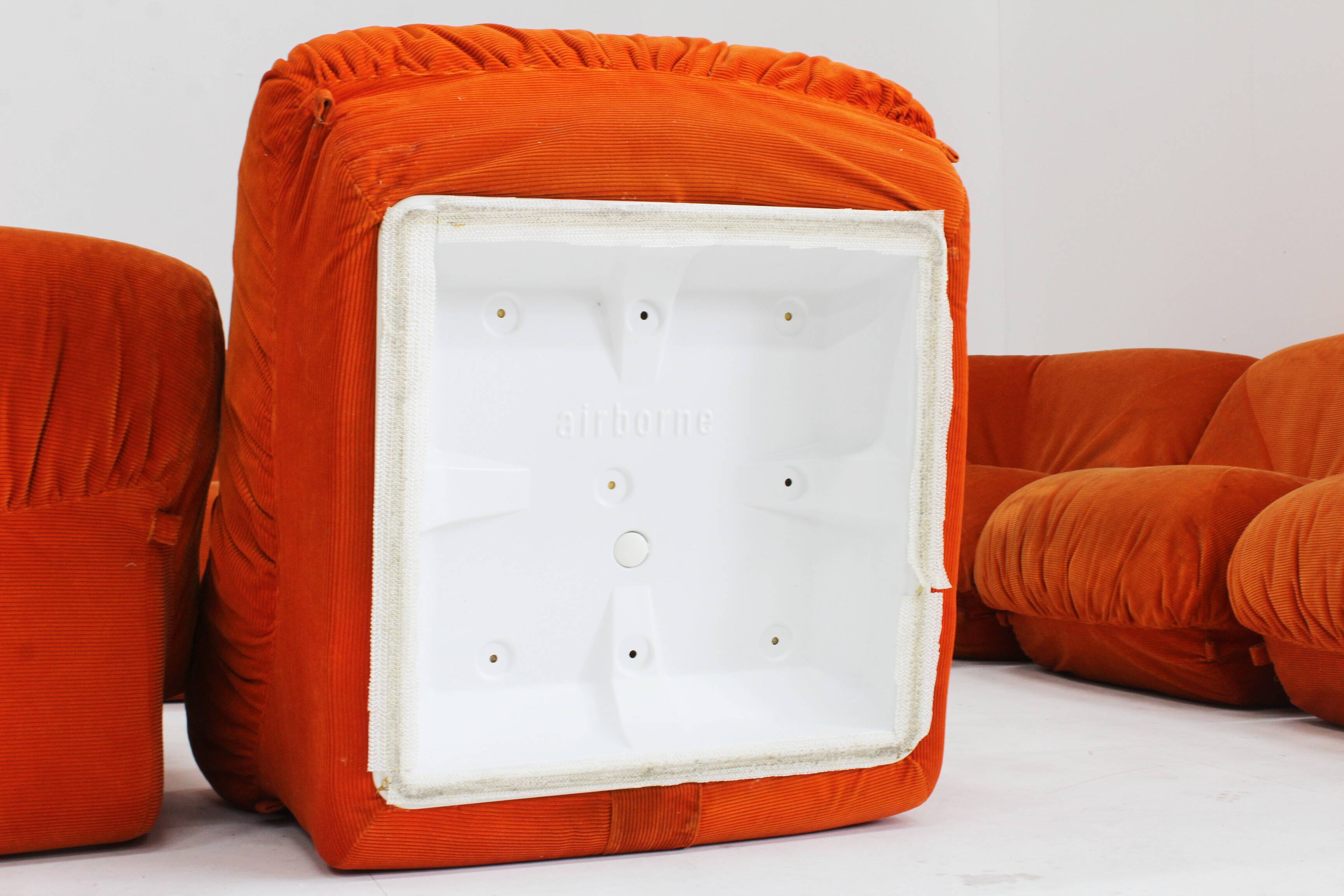 Airborne sectional sofa 'Patate' in orange corduroy, set of 7