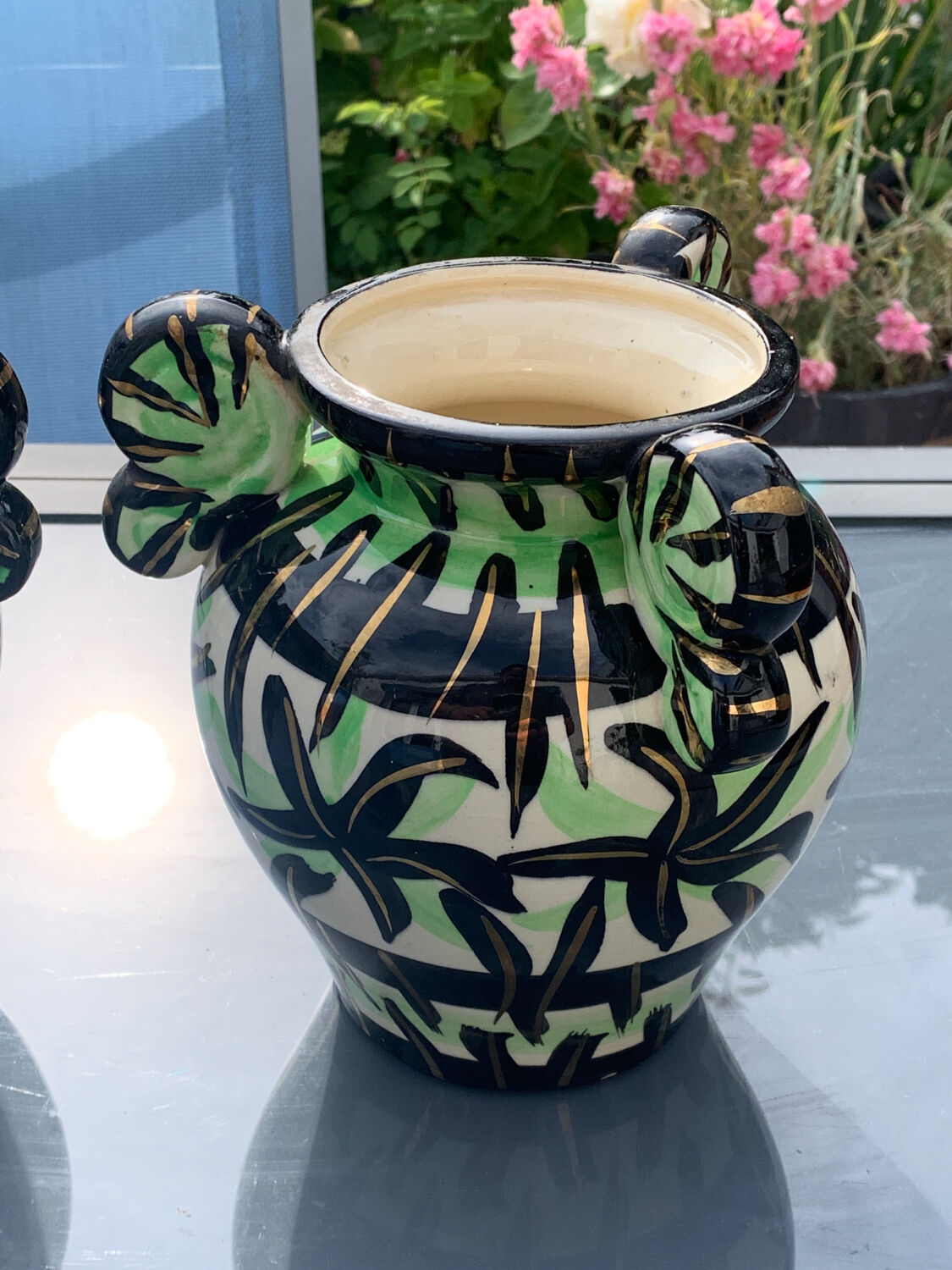 Pair of vases Vallauris decoration hand 561 signed