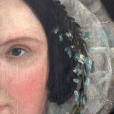 Peinture à l'huile antique vintage d'une dame néerlandaise, 19e siècle