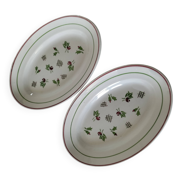 Duo de raviers en terre de fer – fleurs stylisées années 50