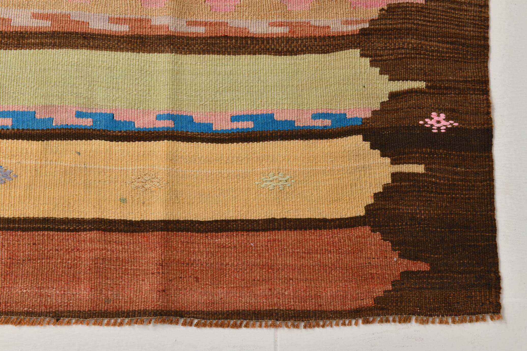 4x13 Beige & Orange Kilim Runner Rug, Wool Runner Rug, Stair Rug, 121x395Cm