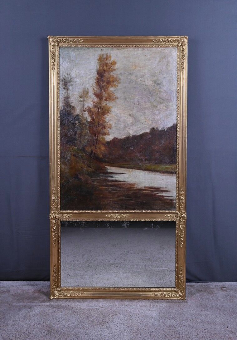 Golden wooden trumeau mirror, Louis XVI style – early 20th century