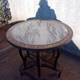 19th century Asian pedestal table with mother-of-pearl and brass inlay