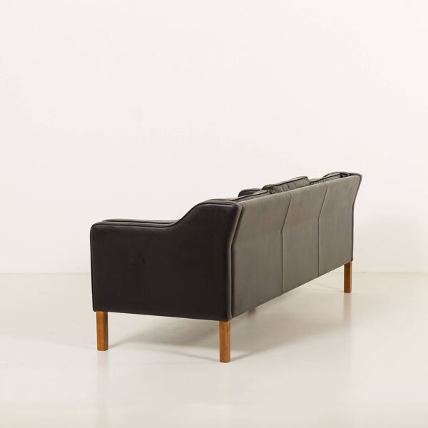 Canapé en cuir noir Mogens Hansen 3 places, années 1970