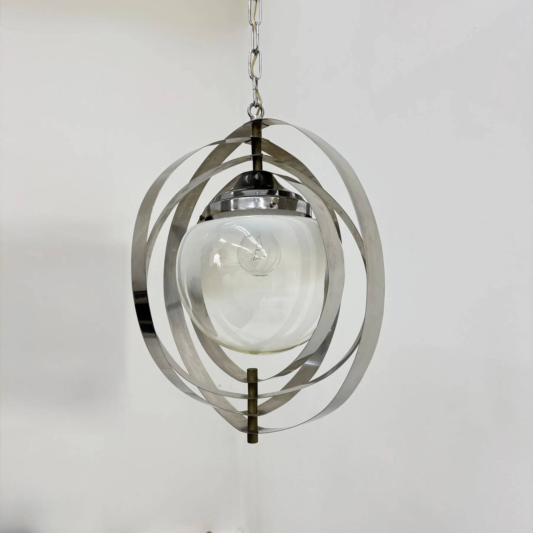 Mid-century glass sphere hanging pendant glass lamp design 1970’s space age Italy