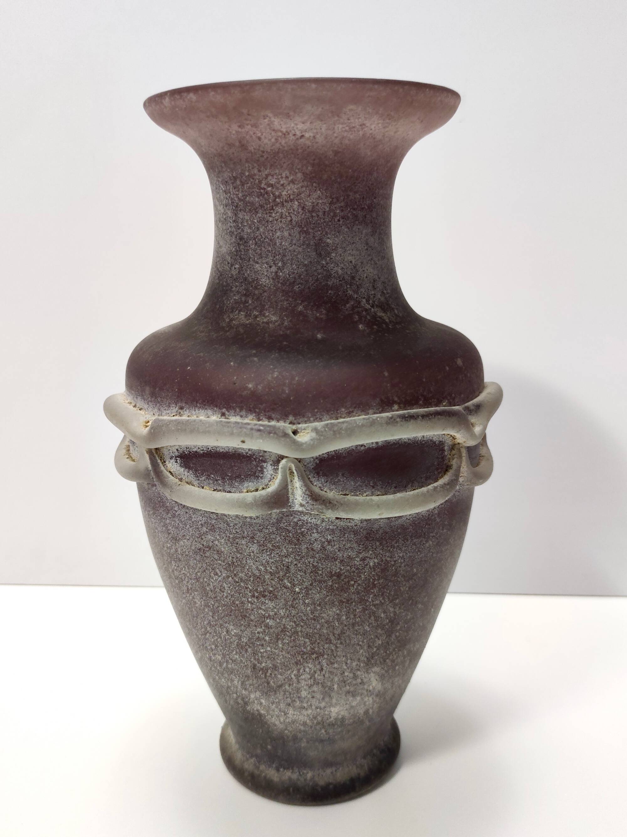 Stunning Postmodern Brown Hand-Molded Scavo Glass Vase, Italy
