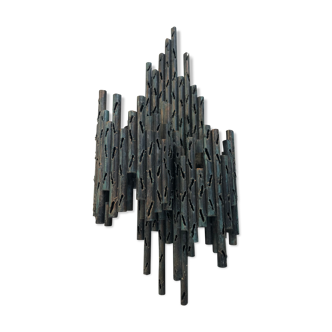 Double brutalist wall lamp by Marcello Fantoni Italy 60s