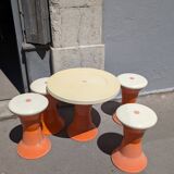 Vintage 70s coffee table and 4 stools