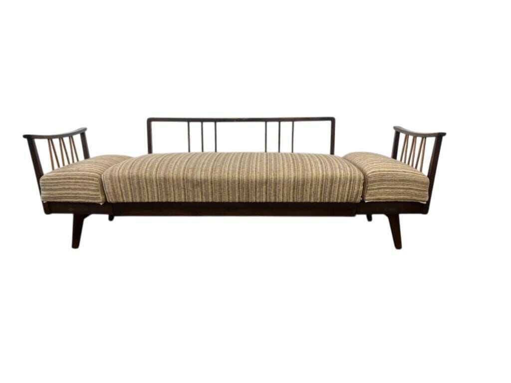 Vintage extendable wooden two-seater sofa / KNOLL sofa