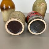 Set of five vintage pottery fat lava vases made by scheurich, germany, 1970s