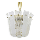 J.T. Kalmar Mid-Century Brass and Textured Glass Suspension Basket, Austria, 1950s