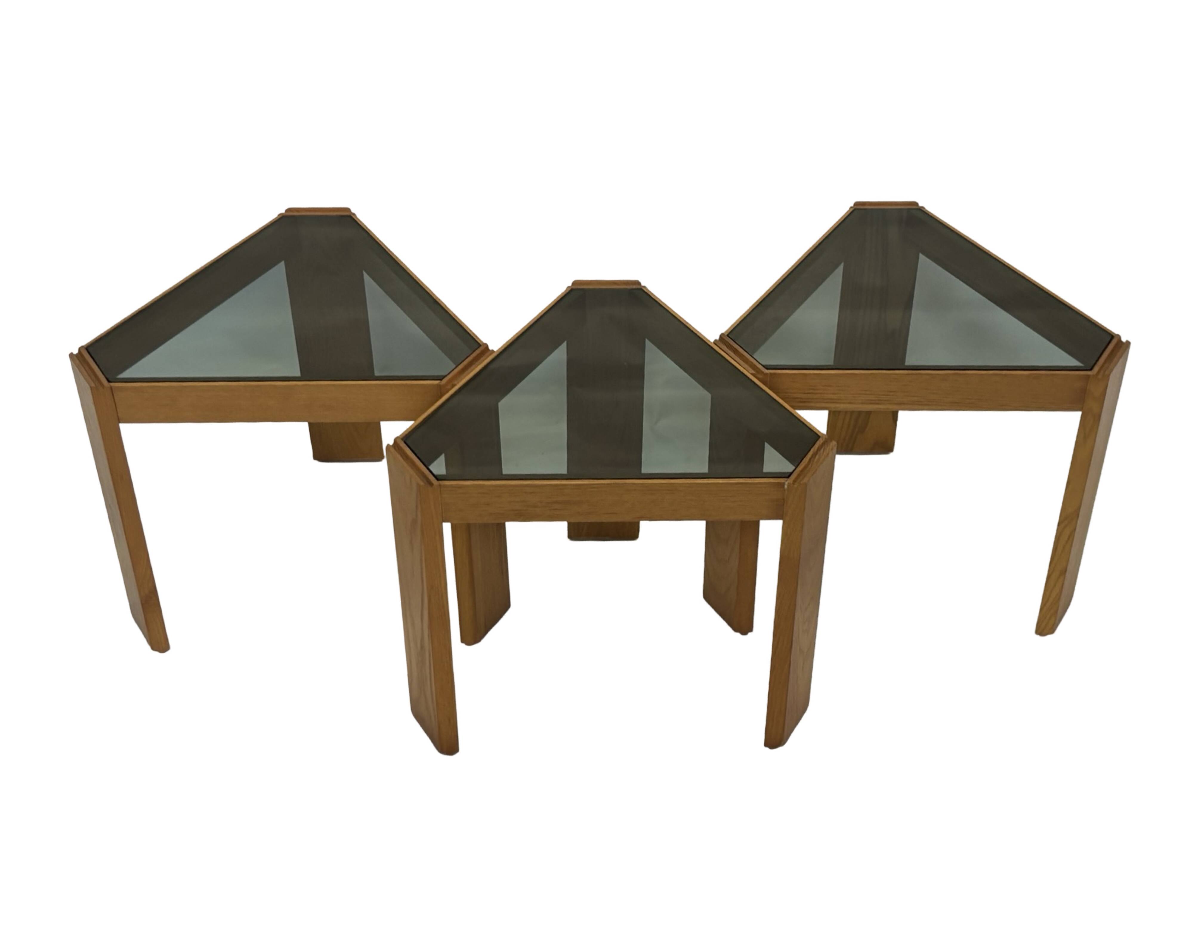 Vintage Set of 3 side tables by Porada Arredi, 1970s nesting tables design